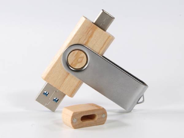 NatureTwister Dual USB-Stick aus Holz, herausdrehbar