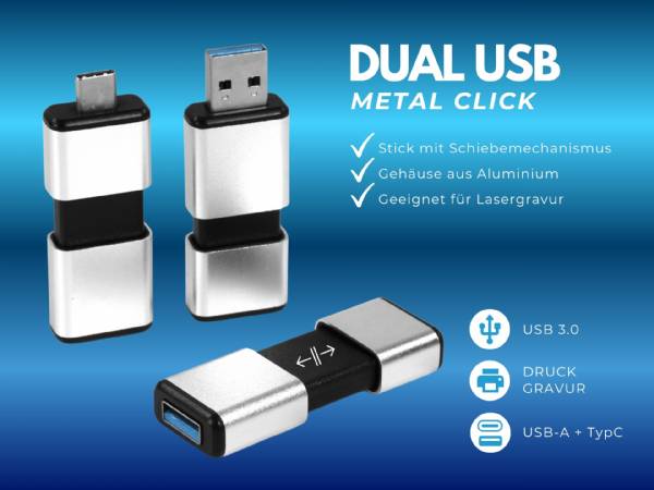 Dual USB Stick Aluminium mit Schiebemechanismus und Gravur