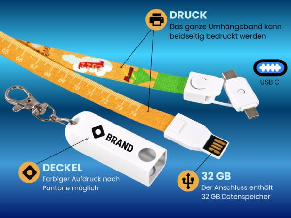 Lanyard mit 32 GB USB-C Datenspeicher und individueller Bedruckung