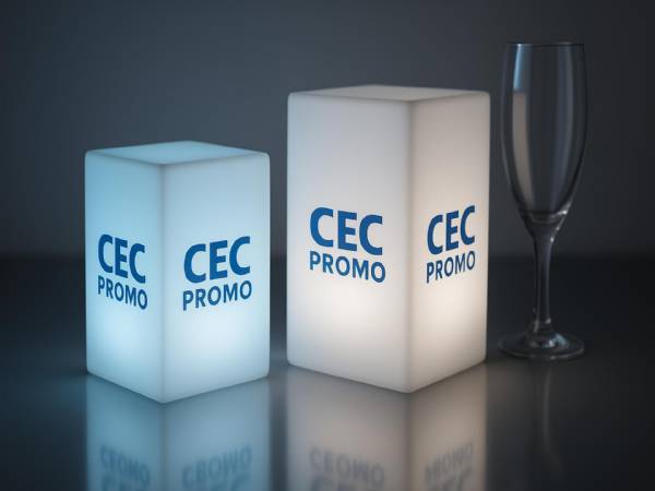 Eckige LED Leuchtsäulen | Tischleuchten mit Logo