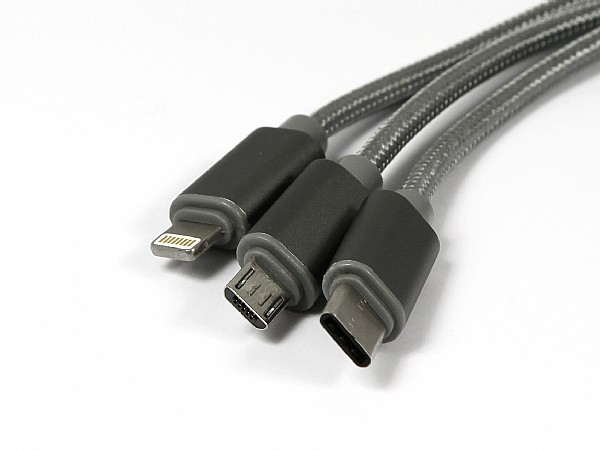 Ladekabel Micro iPhone Type C mit Textilummantelung