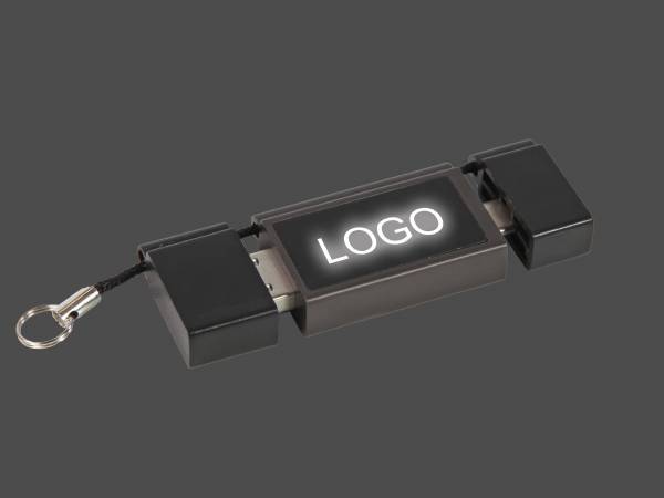 LED USB-Stick mit dualem Stecker (Typ-A + Typ-C) und Leuchteffekt, idealer Werbeartikel