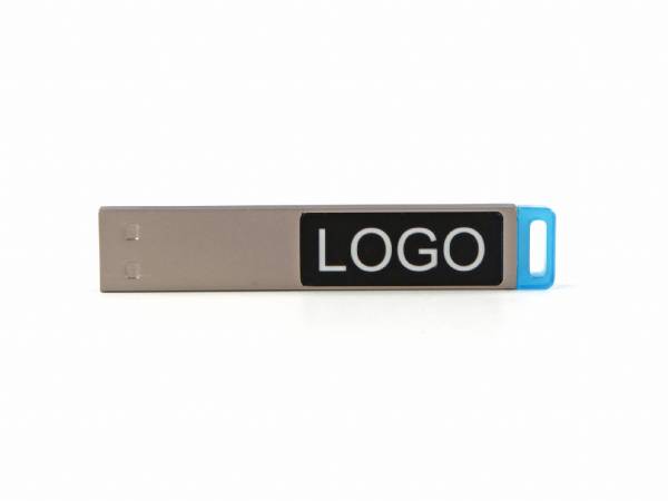 USB-Stick in modernem Design mit Platz für individuelles Logo, ideal für Werbung und Promotions.