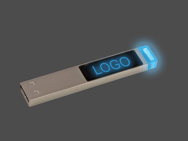 LED USB-Stick aus Metall mit Leuchteffekt, idealer Werbeartikel