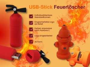 USB-Stick in Form eines Feuerlöschers mit individueller Logo-Gravur und anpassbaren Farben nach Pantone C.