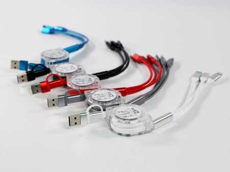 Doppel-Input Typ C / USB-A Ladekabel Adapterkabel flexibel und aufrollbar für iPhones, Smartphones, mobile Endgeräte 