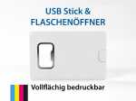 USB-Stick mit integriertem Flaschenöffner, komplett bedruckbar für individuelle Werbezwecke.