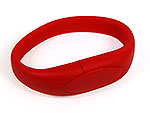 Rotes USB-Armband mit flexiblem Design und Platz für individuelles Branding oder Firmenlogo.