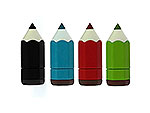 Bunte USB-Sticks in Form von Buntstiften, ideal für kreative Werbeaktionen mit Platz für ein individuelles Logo.