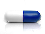 USB-Stick in Kapsel-Form mit blau-weißer Farbgestaltung und individuell bedruckbarem Bereich für Ihr Logo.