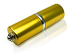 USB-Stick im Lippenstift-Design mit goldenem Gehäuse und Platz für individuelle Logo-Gestaltung.