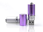 USB-Stick in Lippenstift-Form mit einem glänzenden lilafarbenen Gehäuse und Platz für individuelle Logo-Gestaltung.