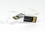 Transparenter USB-Stick in Schlüssel-Form mit Platz für individuelles Logo und speziellem Design. Ideal für Werbezwecke.