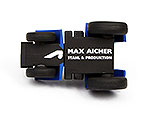 USB-Stick in Form eines Traktors, mit Platz für individuelles Logo und in blau-schwarzem Design gestaltet.