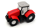 USB-Stick in Form eines roten Traktors, ideal für individuelle Werbeaktionen und mit Platz für ein Logo.