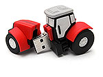 USB-Stick in Form eines roten Traktors, ideal für kreative Werbeaktionen und personalisierbare Logos.