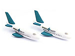 USB-Stick in Form eines Flugzeugs mit Platz für individuelles Logo-Design und attraktivem blau-weißen Farbkonzept.