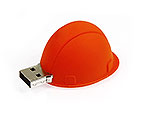 USB-Stick in Form eines orangefarbenen Bauhelms, ideal für kreative Werbezwecke und individualisierbaren Logo-Druck.
