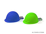 USB-Sticks in Form von Bauhelmen, erhältlich in Blau und Grün, ideal für individuelle Werbeaktionen und personalisierte Designs.