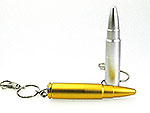USB-Stick in Form einer Patrone, verfügbar in Silber und Gold, ideal zum individuellen Bedrucken mit Logos.
