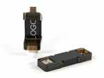 USB-Stick mit ausziehbarem Design und Platz für individuelle Logobestickung in modernem schwarzen Gehäuse.