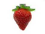 USB-Stick in Form einer Erdbeere mit detaillierter Gestaltung und Platz für individuelles Branding.