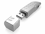 USB-Stick in Silber mit modernem Design, abnehmbarer Kappe und Platz für individuelle Bedruckung. Ideal für Werbung.