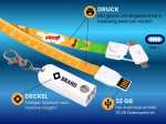USB-Lanyard mit 32 GB Speicher und beidseitig bedruckbarem Umhängeband für individuellen Firmenaufdruck.