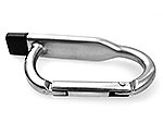 Metallischer USB-Stick in Karabinerform mit Platz für individuelle Logo-Gravuren als Werbegeschenk.