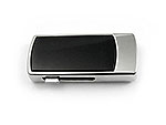 Eleganter USB-Stick in Silber mit schwarzer Oberfläche und Platz für individuelle Logo-Gestaltung. Ideal für Firmenpräsentationen.