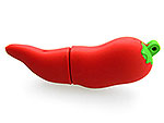 USB-Stick in Form einer roten Chili mit grünem Blatt, ideal für kreative Werbezwecke und individuelle Logos.