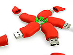 USB-Stick in Form einer roten Paprika mit fünf Anschlussstellen, ideal für kreative Werbezwecke und individuell gestaltbare Logos.
