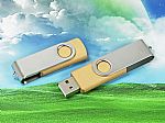 Umweltfreundlicher USB-Stick mit silbernem Gehäuse und praktischem Platz für individuelle Logo-Drucke.