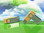 USB-Stick mit umweltfreundlichem Design aus Metall und Naturmaterial, ideal für individuelle Bedruckungen und Werbezwecke.