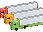 Bunte USB-Sticks in Lkw-Form mit Platz für individuelle Bedruckung und Firmenlogo. Ideal für Werbezwecke.