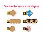USB-Sticks in individuellen Papier-Sonderformen mit Platz für Logos, ideal für kreative Werbezwecke.