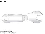 USB-Stick in Form eines Schraubenschlüssels, individuell bedruckbar für persönliche Logos und Marken.