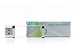 USB-Stick im transparenten Gehäuse mit bedruckbarem Bereich für individuelles Branding und Firmenlogo.
