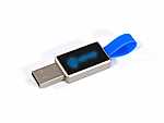 USB-Stick mit elegantem Gehäuse, blauer Schlaufe und individuell bedruckbarem LED-Logo-Bereich.