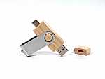USB-Stick mit drehbarem Gehärtete-Design aus Holz und Metall, ideal für individuelle Logos und Werbezwecke.