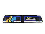 USB-Stick im Design einer Straßenbahn mit lebhaften Farben und individuellem Logo-Bereich für Werbung.