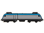USB-Stick in Form einer Lokomotive, kreativ gestaltet mit blauen und grauen Akzenten für individuelle Werbegeschenke.
