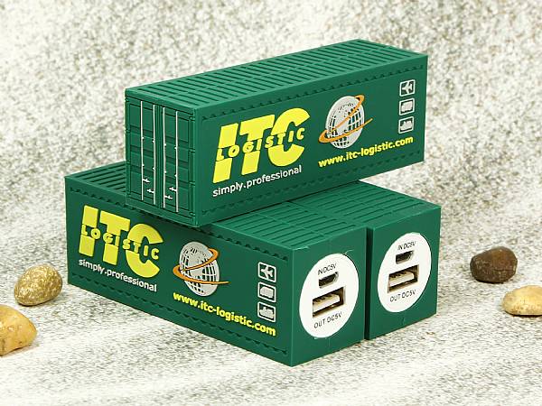 Powerbank creative container logistik mobiler akku gruen