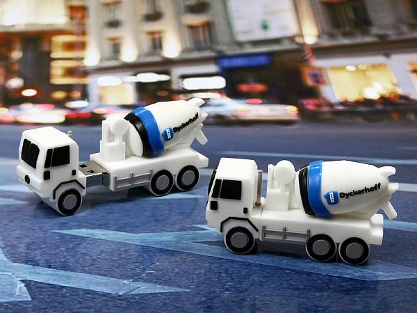 Betonmischer usb stick, lkw usb sticks,  Baustelle, Baustellenfahrzeug, pbc, weiß, transport, CustomProdukt, PVC