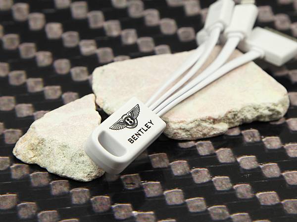Bentley verzichtete auf zwei Adapter und orderte eine 3-in-1 Kabelpeitsche mit dem Firmenlogo als Aufdruck.