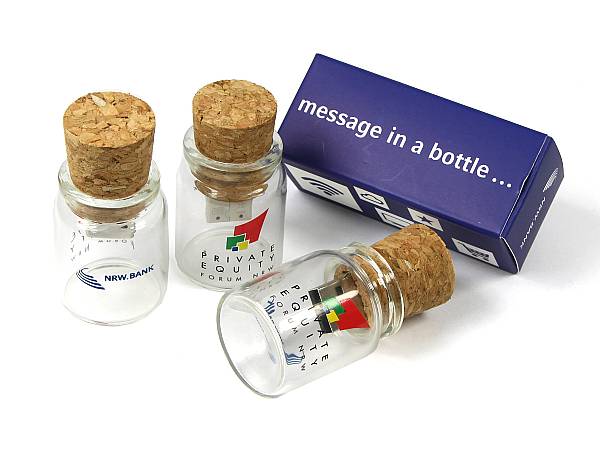 Echter Korken USB-Stick Flaschenpost aus Glas, Flasche