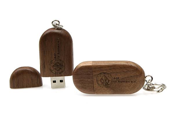 usb stick holz dunkel abgerundet anhänger ring logo