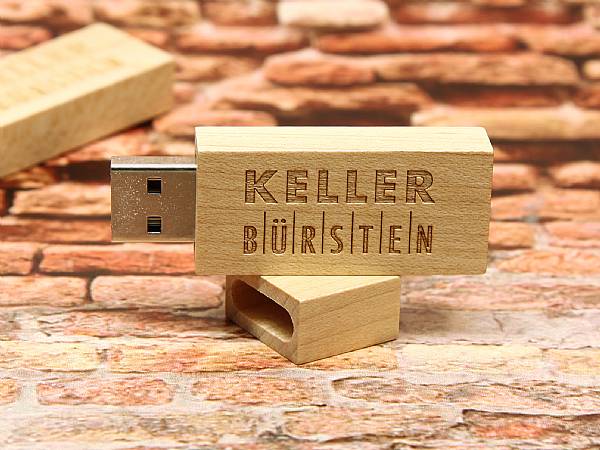 usb stick holz hell natur klassisch gravur logo