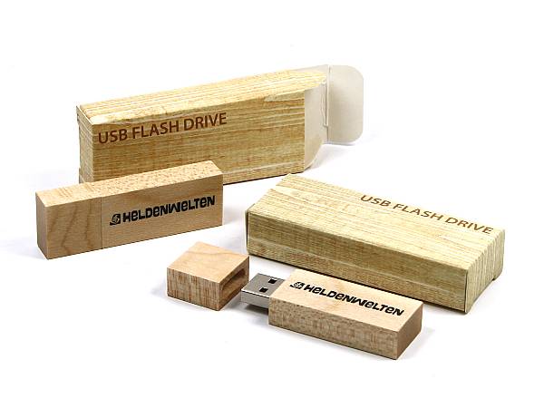usb stick holz hellbraun verpackung logo