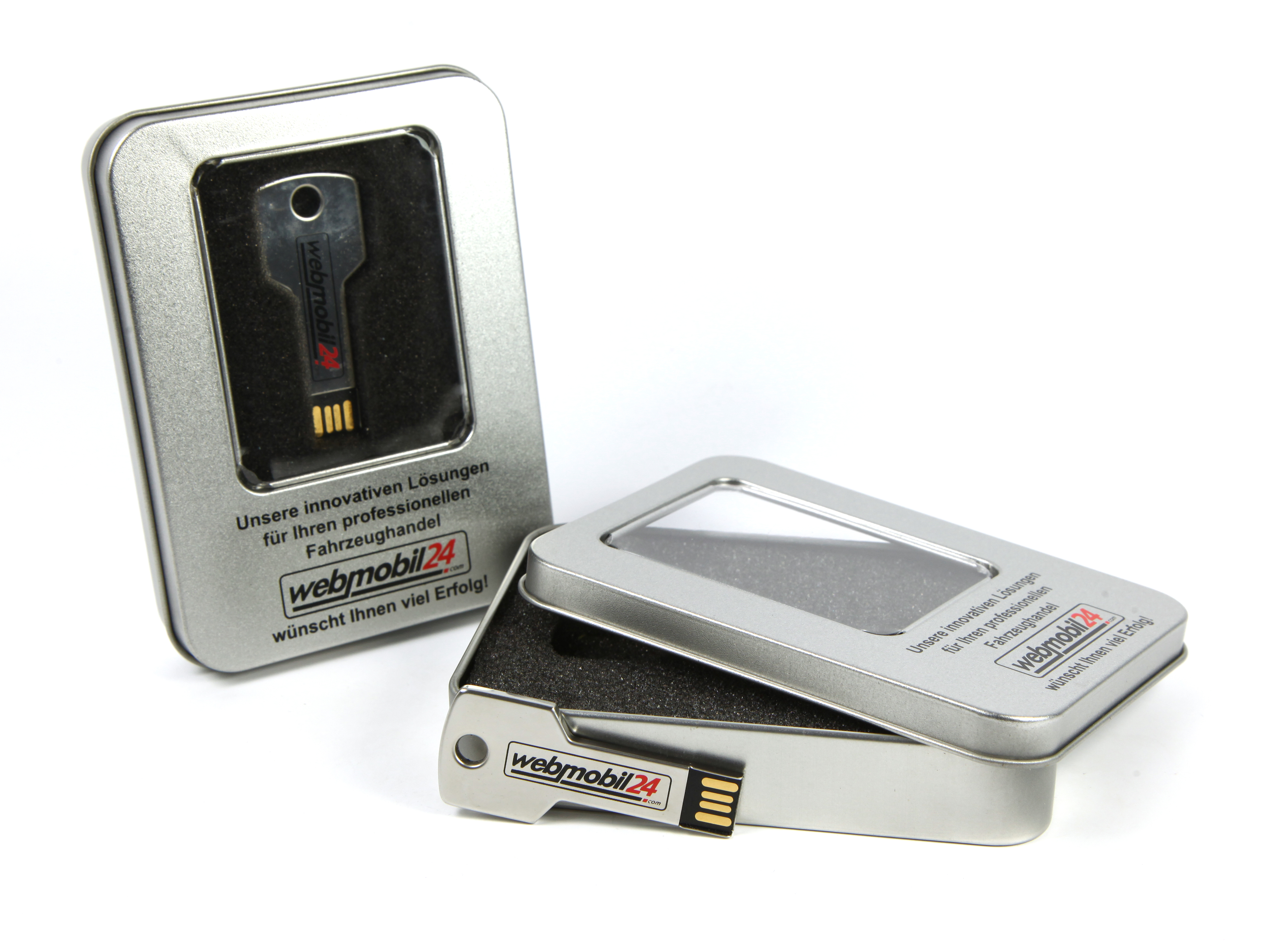 usb stick schluessel metall silber metallverpackung fenster logo